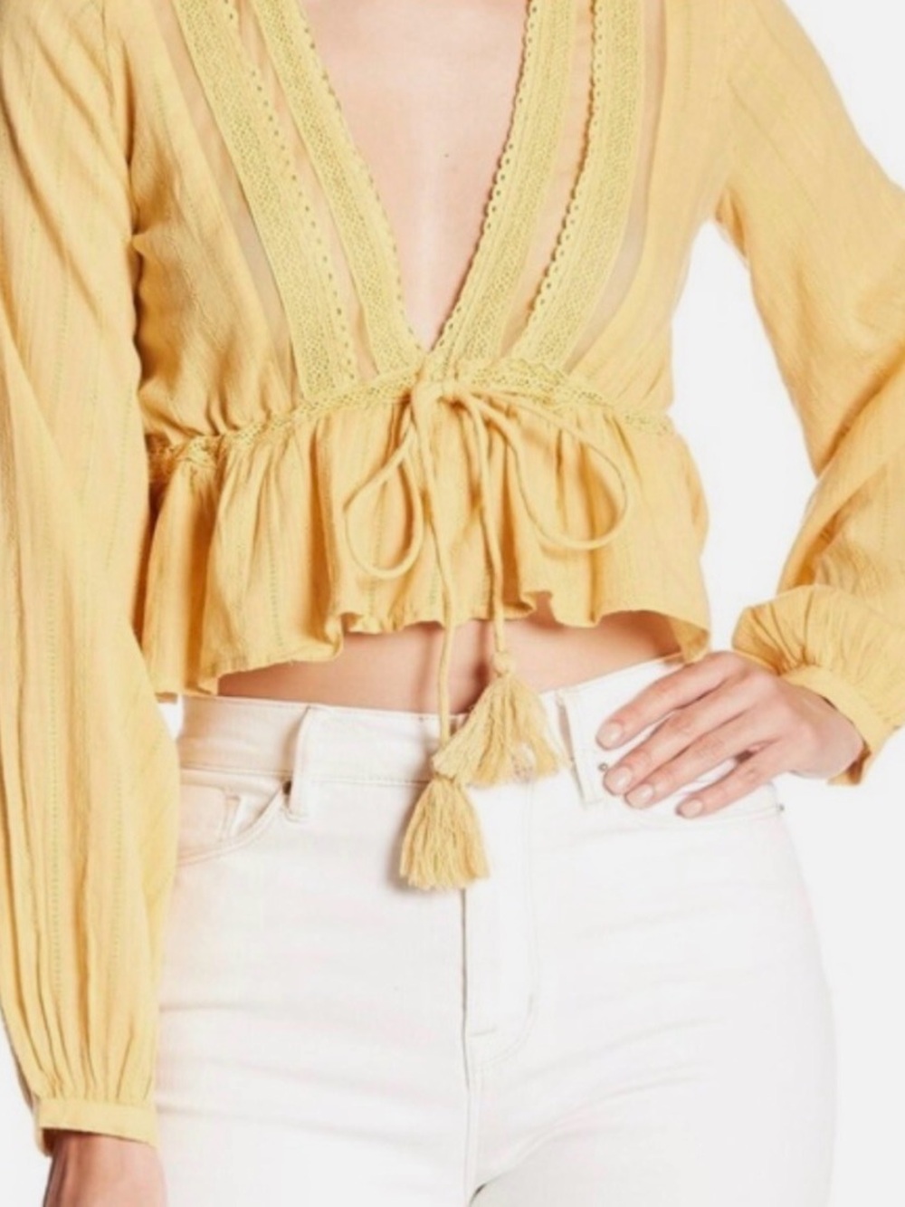 Free People Oberoi lace-trim cropped peplum blouse Size S